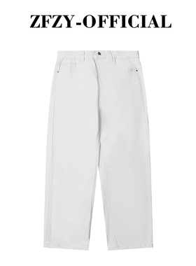 ZFZY日系宽松直筒白色牛仔裤男潮夏季新款潮牌情侣阔腿潮牌长裤子