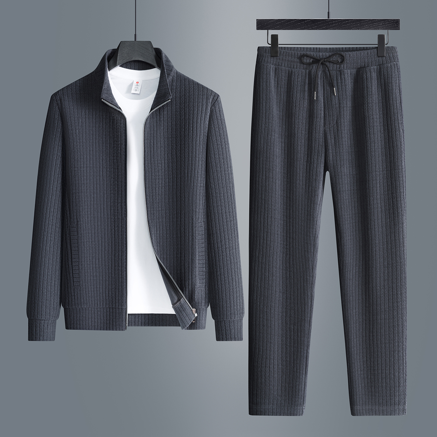 套装秋冬时尚立领新款拉链针织夹克男士舒适帅气茄克休闲裤赫祖丁