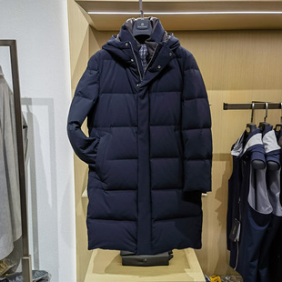 轻盈保暖外套方仕 新款 中长款 连帽高端羊毛蚕丝白鹅绒羽绒服男冬季