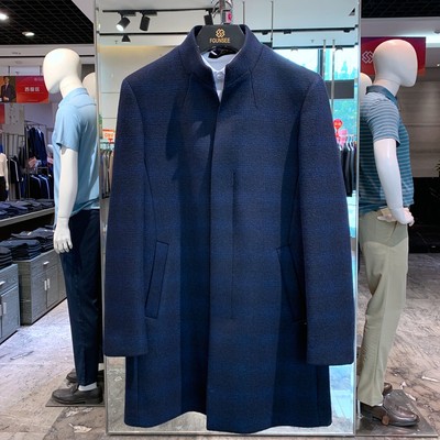 方仕 中长款商务立领羊毛呢大衣男纯季新款时尚后中开衩呢子外套