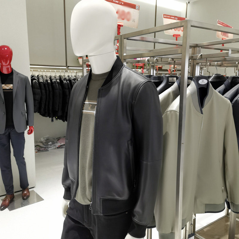 高端时尚棒球领皮衣男士休闲帅气绵羊皮外套保暖商务皮夹克方仕