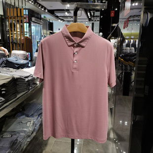 高端聚酯纤维商务翻领短袖T恤男士夏季新款休闲直筒舒适体恤 依文
