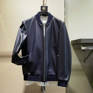 促销商务休闲棒球领绵羊皮衣男士帅气真皮皮夹克外套奥古利奥
