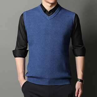 秋冬新款针织背心男士商务V领保暖舒适马甲开衫针织坎肩 赫祖丁