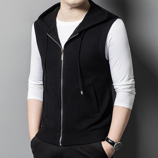 连帽保暖秋冬新款针织背心男士商务舒适马甲开衫针织坎肩 赫祖丁