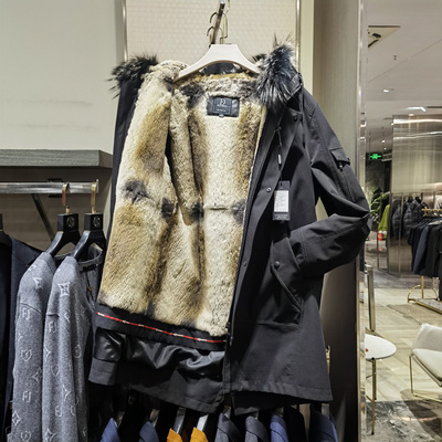 高端狐狸毛领兔毛内胆时尚尼克服男冬季新款保暖毛皮外套费尔法特