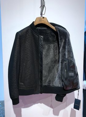 皮毛一体男士时尚棒球领休闲保暖帅气羊皮草皮衣外套 吊牌13960元