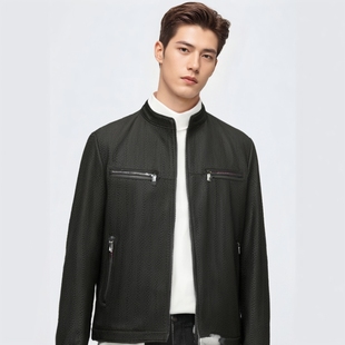 方仕 进口时尚 镂空立领绵羊皮衣男士 新款 休闲帅气真皮皮夹克外套