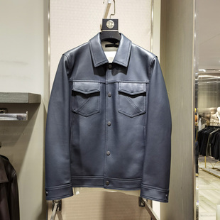 雷军同款按扣款新款翻领真皮皮衣男商务休闲时尚头层羊皮外套奥古