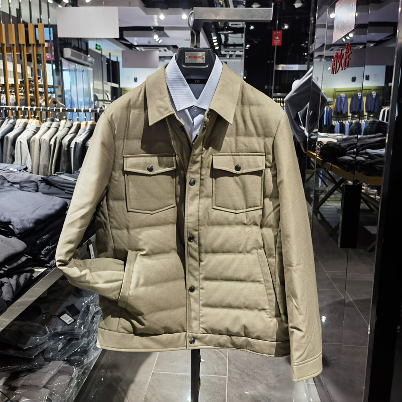 高端绵羊毛面料商务时尚翻领羽绒服男冬季新款保暖鸭绒外套诺丁山