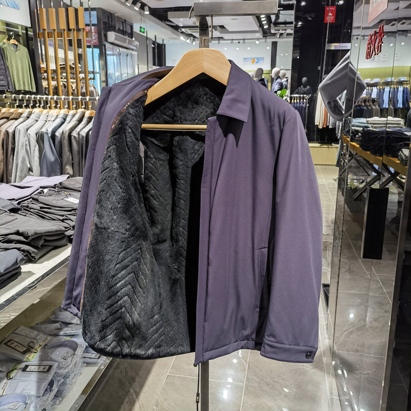 限时折扣高端兔毛内胆商务翻领时尚尼克服男冬季新款保暖外套依文