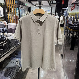 高端聚酯纤维商务翻领短袖T恤男士夏季新款休闲直筒舒适体恤 依文