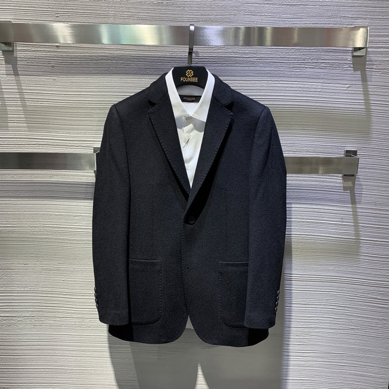 蚕丝羊毛呢西服男秋冬新款商务休闲时尚新风潮百搭呢子外套西装H