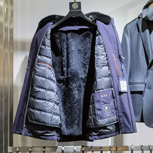 水貂毛领立领兔毛内胆尼克服男冬季新款时尚休闲保暖派克服外套