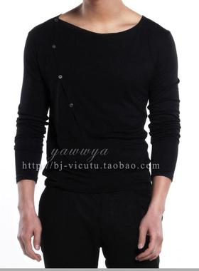 CITING韩版潮流弹力天丝修身圆领黑色打底男长袖T恤百搭帅秋冬