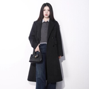 小个子毛呢大衣女双排扣羊毛加厚黑大衣 贵气攻略 大眼LARGE EYE