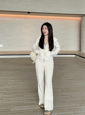 大眼LARGEEYE 小个子新款 春夏高腰显瘦微喇裤女休闲百搭拖地长裤