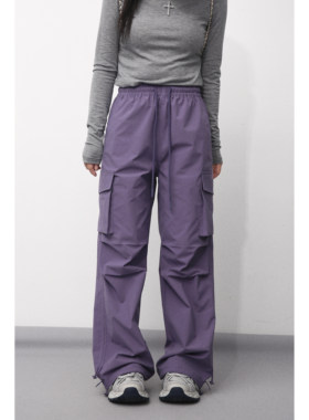 大眼LARGE EYE 小个子户外紫色冲锋裤女春秋运动多巴胺色系工装裤