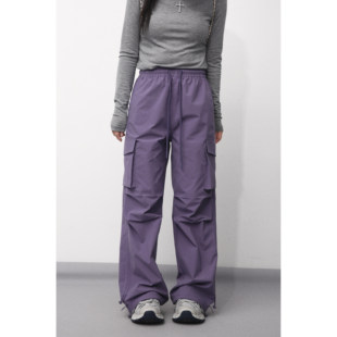 裤 大眼LARGE 女春秋运动多巴胺色系工装 小个子户外紫色冲锋裤 EYE