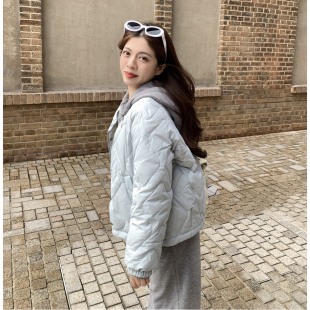 保暖小个子圆领90白鸭绒 女冬季 大眼LARGE EYE轻薄菱格羽绒服短款