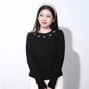 森系领口花朵镶嵌打底圆领毛衣针织衫 小雏菊 冬 EYE 大眼LARGE