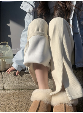 大眼自制LARGE EYE加绒喇叭裤松紧腰150小个子显高显瘦拖地裤冬