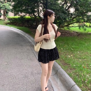 大眼自制Large eye波点半身裙针织上衣套装