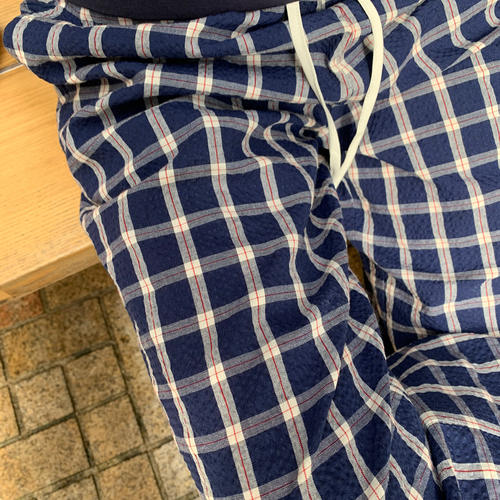 大眼自制Large eye松紧腰条纹裤格子裤休闲直筒裤