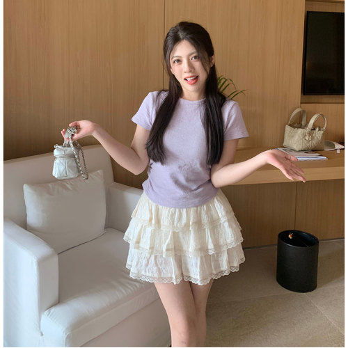 大眼LARGE EYE甜辣妹蕾丝蛋糕裙女夏季芭蕾风高腰半身裙小个子