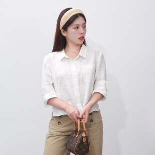 EYE 呼吸感亚麻衬衫 版 早秋韩系小个子衬衫 小众 型天菜 大眼LARGE