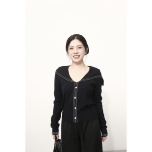 毛衣针织衫 大眼LARGE 学院短款 海系少女 女冬海军领内搭上衣 EYE