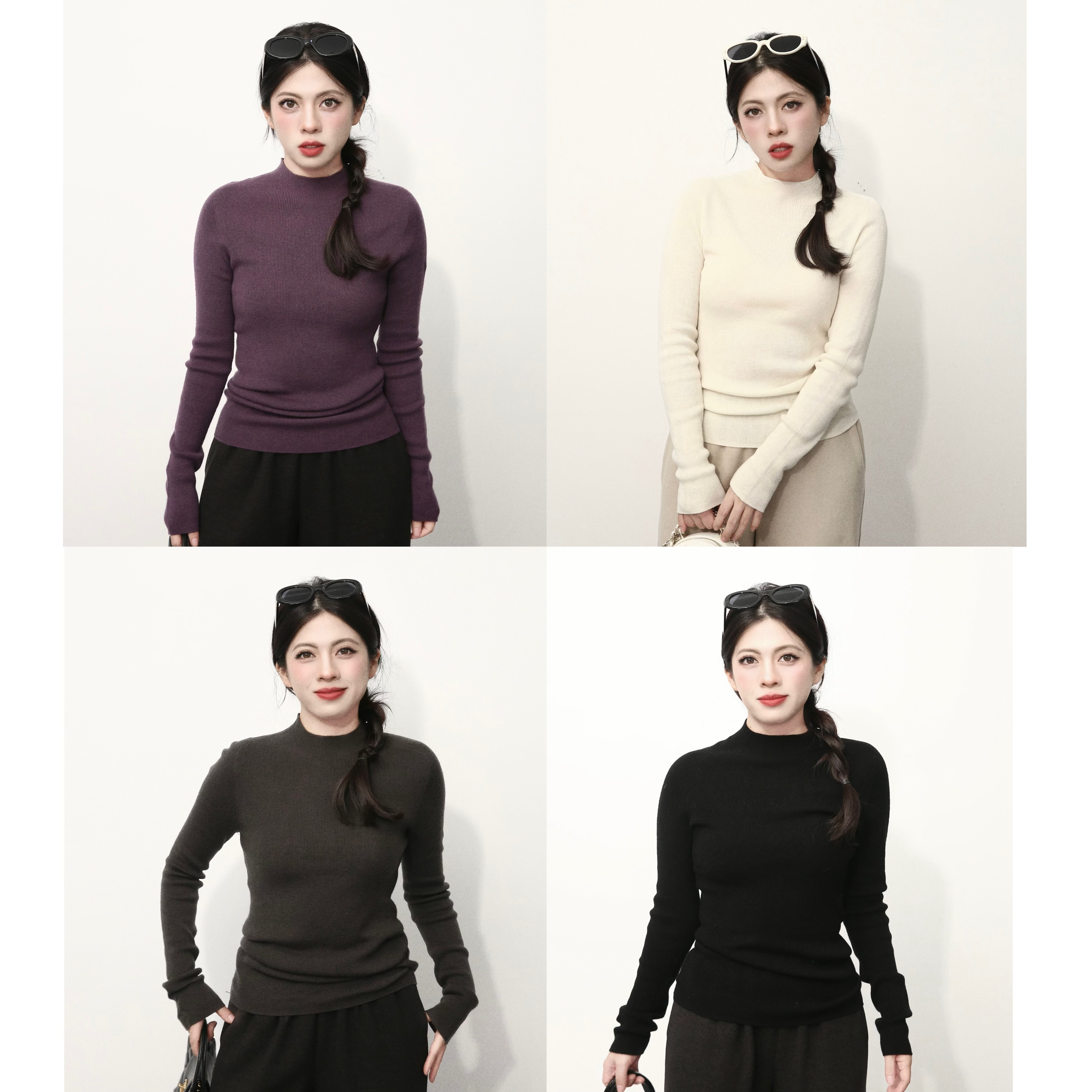 大眼LARGE EYE 一体无缝针织衫小个子小半高领女冬内搭打底衫毛衣