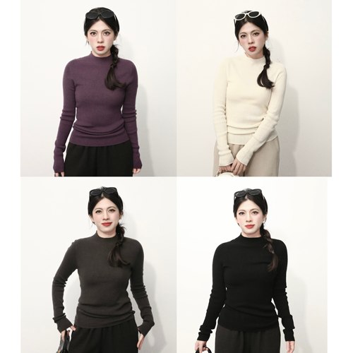 大眼LARGE EYE 一体无缝针织衫小个子小半高领女冬内搭打底衫毛衣