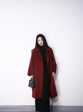 大眼LARGE EYE 新年战袍 红色双面绒呢子大衣女高品质羊毛呢外套