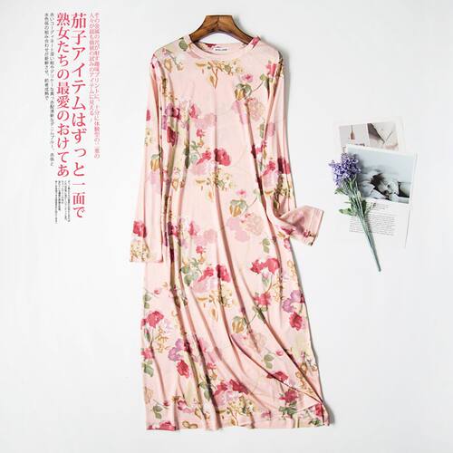 绢丝真丝桑蚕丝小碎花连衣裙睡裙