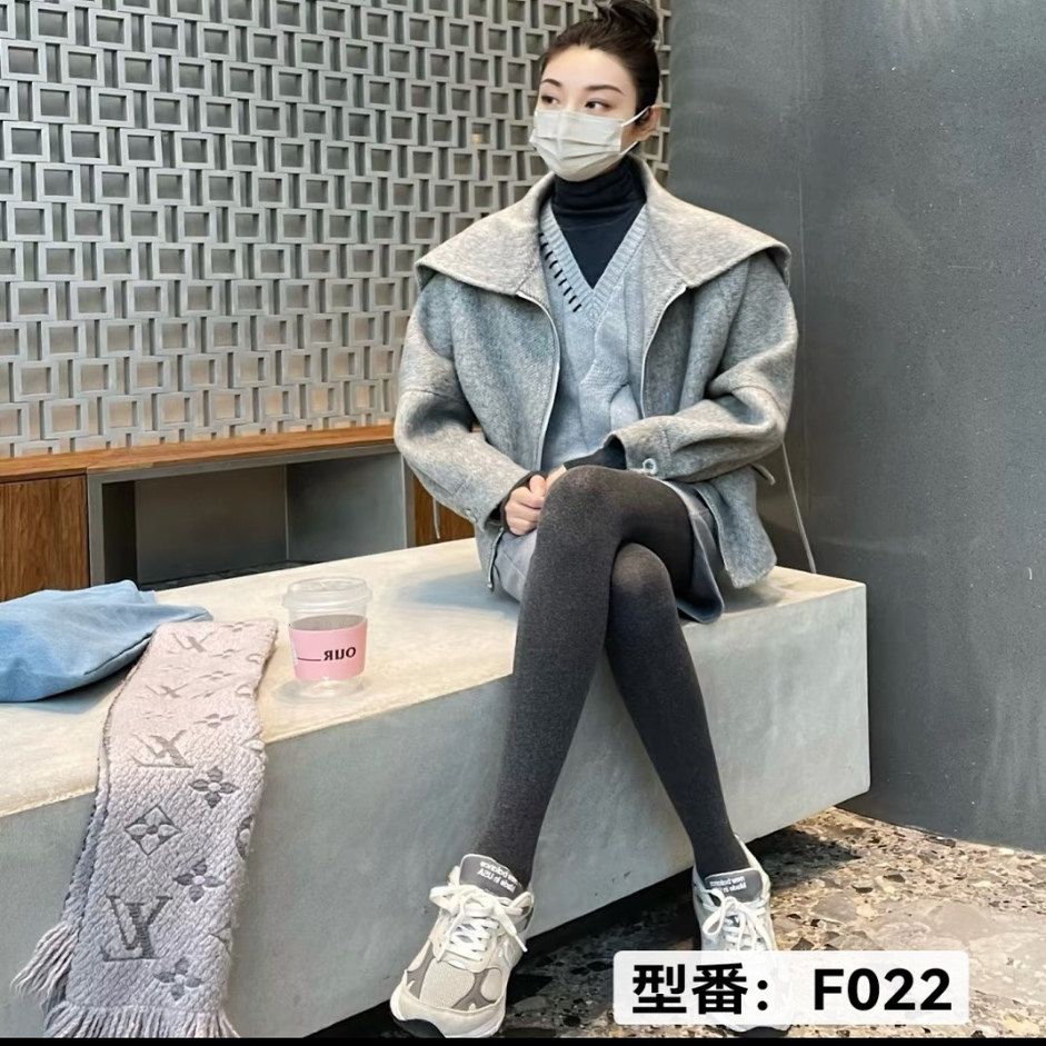 秋冬季加绒打底裤女棉外穿显瘦竖条纹灰色连裤袜显瘦瘦腿打底袜子