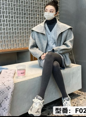 秋冬季加绒打底裤女棉外穿显瘦竖条纹灰色连裤袜显瘦瘦腿打底袜子