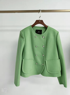 S码 佧 100%绵羊毛小香风短呢大衣 88151