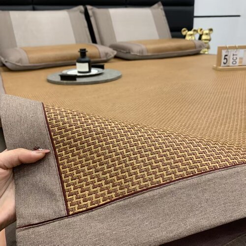 专柜好货:黄G林尾单:天然印尼藤冰丝双面凉席三件套