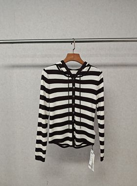 S码 佧 气质条纹连帽针织开衫 35081