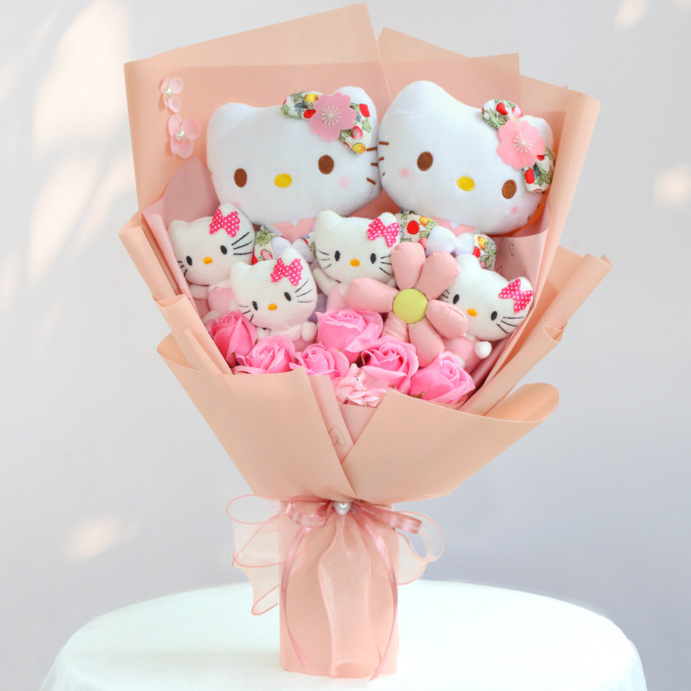 卡通花束kt猫玩偶娃娃毛绒公仔花玫瑰花送女朋友老婆浪漫生日礼物