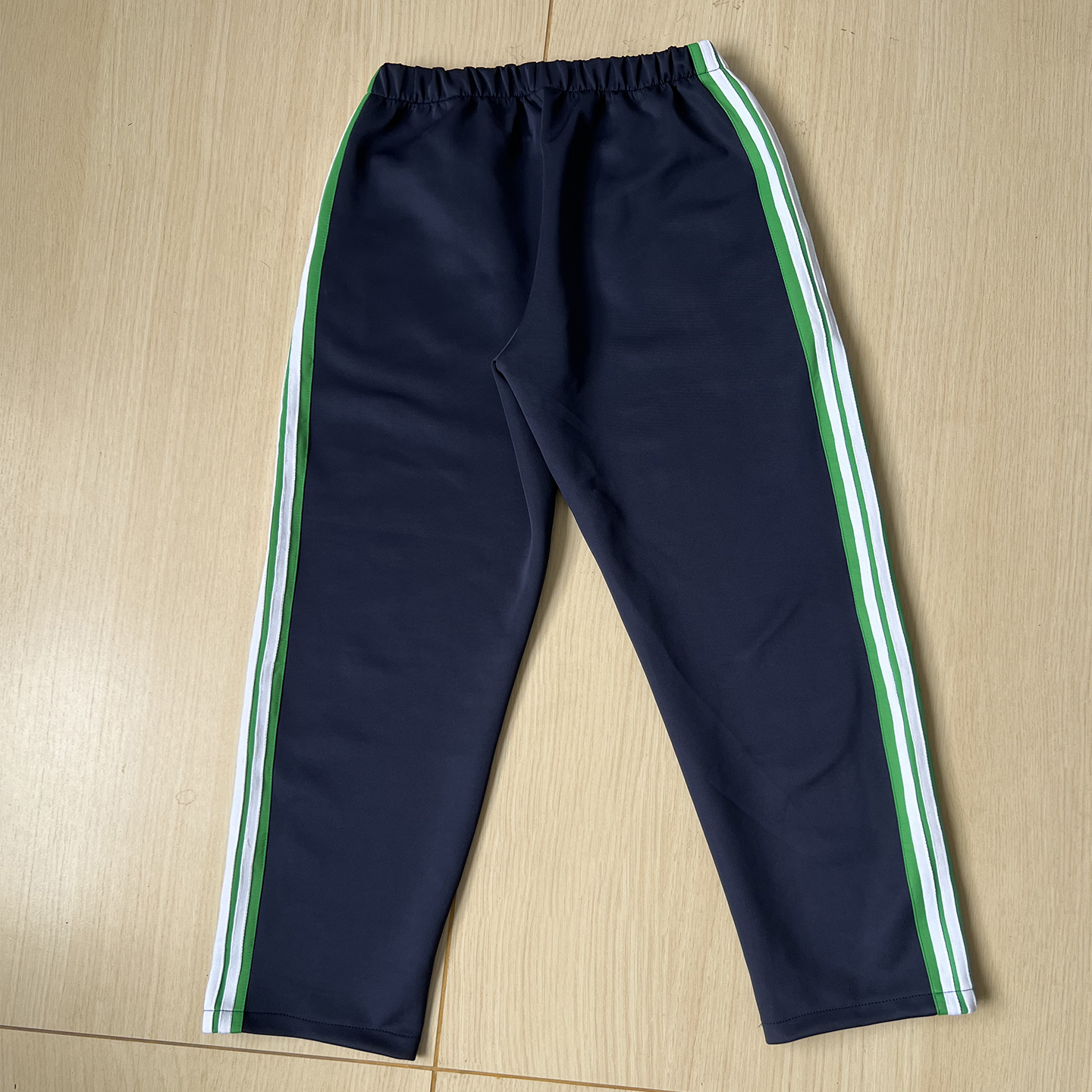 春秋藏蓝色中学生校服裤子直筒一条宽草绿杠压两道白条运动休闲裤