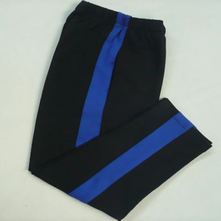 藏蓝高腰校服长裤 子班服 一道宝蓝宽杠运动休闲直筒男女团体宽松裤