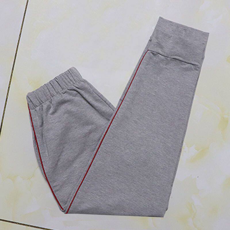 春季新款学生校服裤子浅灰色一条酒红绳宽松运动收口团体束脚长裤