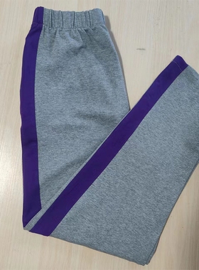 高中学生校服裤浅灰色拼宽紫杠休闲裤加绒直筒长裤大码定制运动裤
