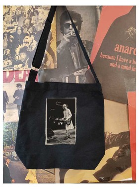 nirvana kurt cobain设计感别针可拆卸贴布朋克单肩斜挎包帆布袋