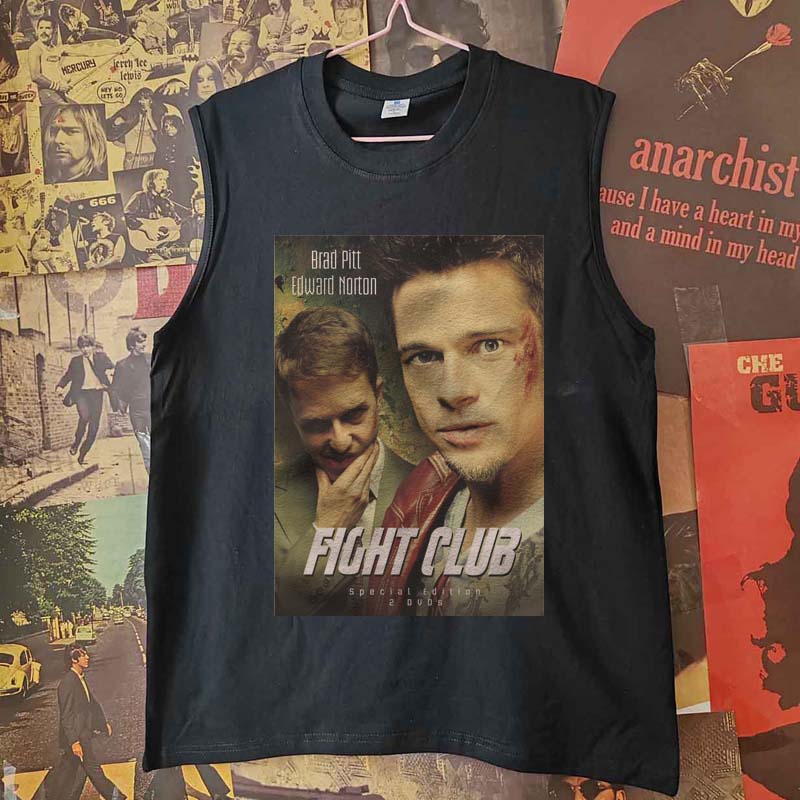 搏击俱乐部 fight club 手工贴布印花 男女宽松纯棉背心无袖T恤