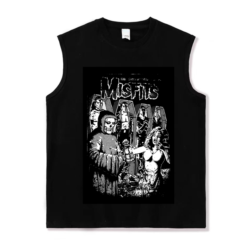 the misfits 地下朋克 复古摇滚乐队贴布印花纯棉背心无袖T恤坎肩