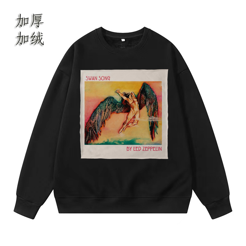 led zeppelin 齐柏林飞艇复古摇滚银狐绒加厚保暖棉秋冬卫衣外套