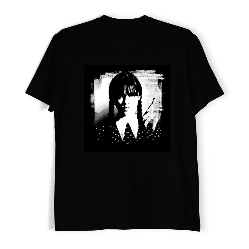 亚当斯Wednesday Addams哥特暗黑美学喷墨印花贴布圆领无袖坎肩T